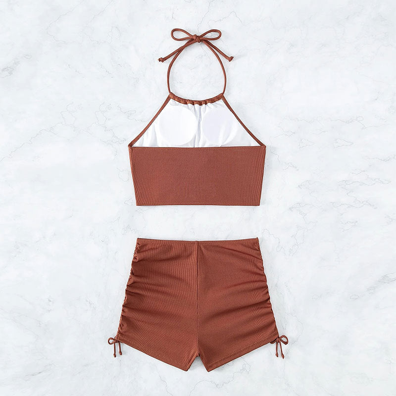 Solid Color Sling Split Swimsuit Women Boxer Sports Beach Bikini Swimsuit Bella Mia